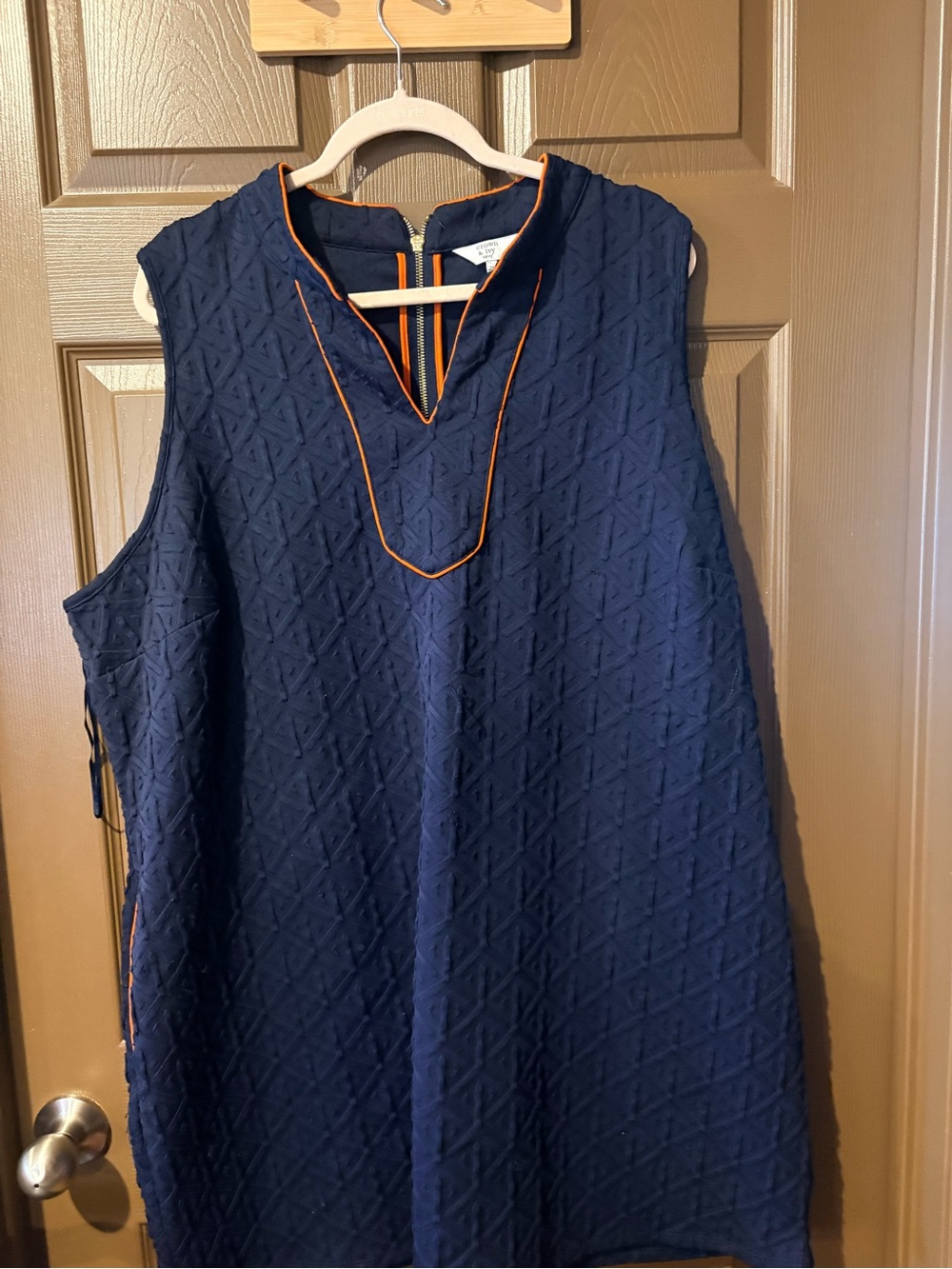 crown & ivy Navy Quilted Sleeveless Dress with Orange Piping